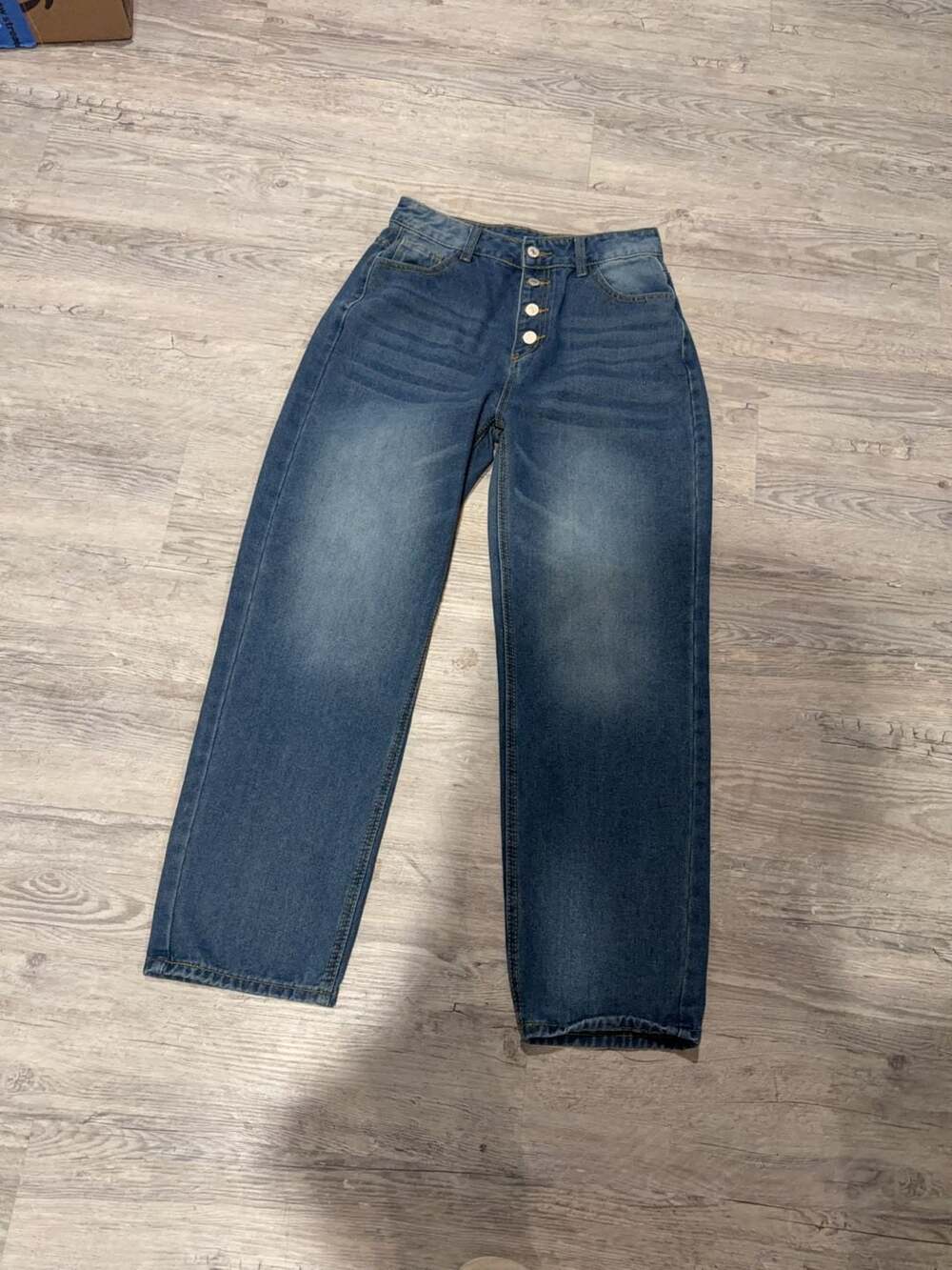 High Rise Button Fly Straight Leg Jeans